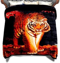 "JML 10 Pounds Heavy Plush Soft Blankets for Winter, Korean Style Mink Velvet Fleece Blanket - 2 Ply A&B Printed Raschel Bed Blanket 85"" x 93"" (Tigers)"