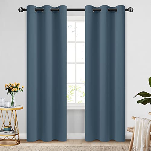 COSVIYA Curtains 84 inch Length 2 Panels Grommet Room Darkening,Thick Polyester Light Blocking Insulated Thermal Window Stone Blue Curtain Drapes for Bedroom/Living Room,42x84 inches