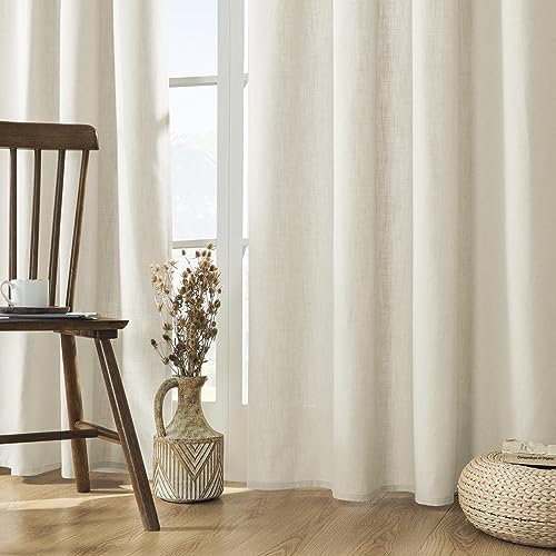 Joydeco 72 Inch Curtains Linen Curtains for Bedroom, Semi Sheer Curtains 72 Inches Long 2 Panel Sets Curtains for Bedroom Aesthetic Farmhouse Curtains for Living Room, Light Filtering Curtains