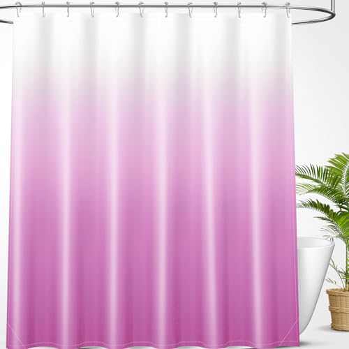 OLANLY Luxury Shower Curtain, Pink Ombre Shower Curtain Sets with 12 Shower Curtain Hooks, Waterproof & Washable Pink and White Shower Curtains for Bathroom, 72x72 Inches