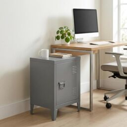 FurnitureR End Table Metal Storage Cabinet with Shelf, Grey, 95.5 x 40.5 x 30.5 cm, Industrial Style