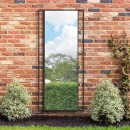 "MirrorOutlet The Genestra - Black Modern Modern Leaner and Wall Garden Mirror 79"" X 35"" (200CM X 90CM) Silver Mirror Glass with Black Metal Frame. Landscape or Portrait. Frost Protected Glass"