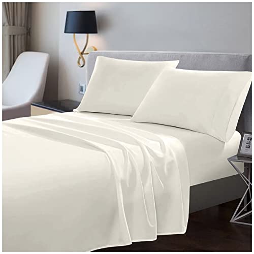 200 Thread Count Flat Sheets Double- 100% Egyptian Cotton Bedding Sheet-Shrinkage and Fade Resistant Bottom Sheet- Cream