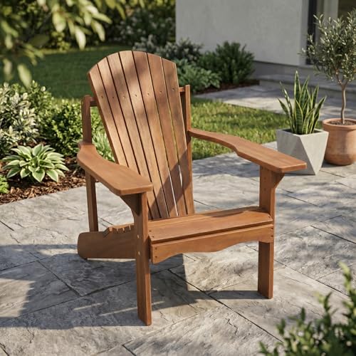 Furinno TIOMAN Patio Chair, Adirondack Outdoor Lawn Chair, Armchair in Teak Oil, for Patio, Garden, Porch, Light Wood