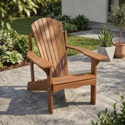 Furinno TIOMAN Patio Chair, Adirondack Outdoor Lawn Chair, Armchair in Teak Oil, for Patio, Garden, Porch, Light Wood