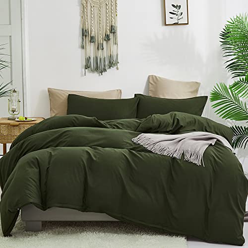 CLOTHKNOW Dark Green Queen Comforter Set 3Pcs Green Bedding Comforter Sets Soft Hunter Queen Comforter with 2 x Pillow Cases