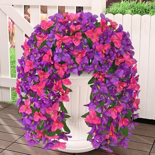 Livole 8Pcs Faux Artificial Bougainvillea Flowers for Outdoors, UV Resistant Artificial Outdoor Flowers Silk Real Faux Hanging Flowers for Outside Home Indoor Planter Porch Patio Balcony Yard Decor