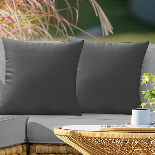 VAKADO Outdoor Waterproof Throw Pillow Covers 16X16 Set of 2 Decorative Darkgrey Patio Furniture Cushion Cases Outside Decor for Couch Garden Bench Porch