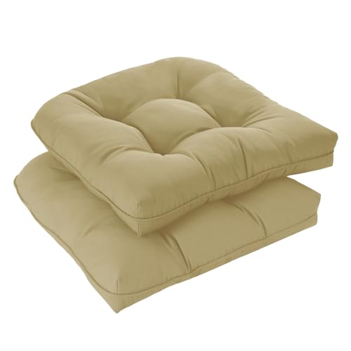 "downluxe Outdoor Chair Cushions Set of 2 for Patio Furniture, Waterproof Tufted Overstuffed Patio Furniture Cushions, Memory Foam Outdoor Seat Cushion, 19"" X 19"" X 5"", Khaki"