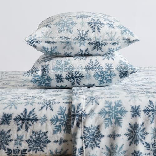 NY Loft Ultra Soft Micro Fleece Sheets Set With Extra Deep Pockets - Extra Soft Velvet Fleece Sheet Set - Super Plush Polar Fleece - Velvet Plush Cozy Warmth (Snowflakes - Queen)