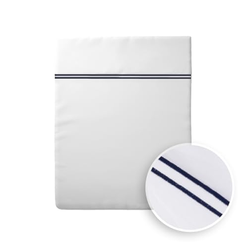 Pure Cotton Flat Sheet for 2 People - Flat Sheet 240 x 300 cm - 100% Cotton Sateen 200 Thread Count 120 g/m² Easy Iron - Soft, Oeko-Tex Certified - Silhouette - Dark Blue/White