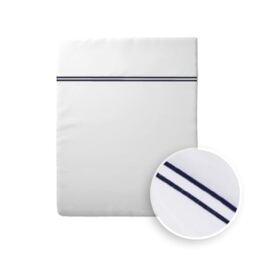 Pure Cotton Flat Sheet for 2 People - Flat Sheet 240 x 300 cm - 100% Cotton Sateen 200 Thread Count 120 g/m² Easy Iron - Soft, Oeko-Tex Certified - Silhouette - Dark Blue/White