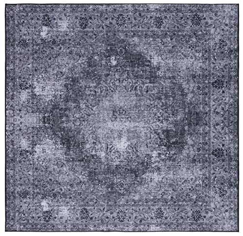 Safavieh Traditional Rug Ideal for High Traffic Areas - Machine Washable and Non Slip - Tucson Collection, Short Pile, in Black and Grey, 183 X 183 cm