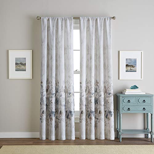 "CHF Watercolor Floral Print Flip Over Rod Pocket Single Curtain Panel, 84"", Natural"