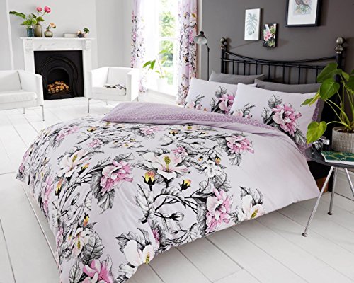 GC GAVENO CAVAILIA Luxury Geometric Duvet, Floral Quilt Set, Polycotton Bed Covers, Eden-Purple, Single