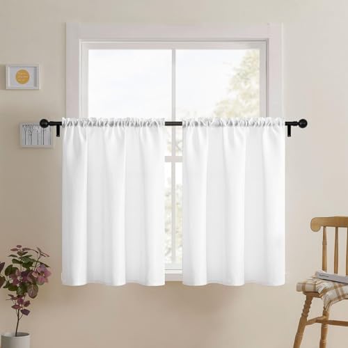 Home Queen Fabric Blackout Curtain, White, Tier 36 x 36