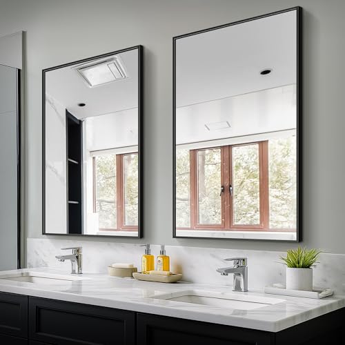 "TRAHOME Bathroom Vanity Mirror for Wall, 2 Pack 36"" x 24"" Metal Framed Rectangular Bathroom Wall Mirror for Over Sink, HD Shatterproof Glass, Hangs Horizontally or Vertically(Black)"