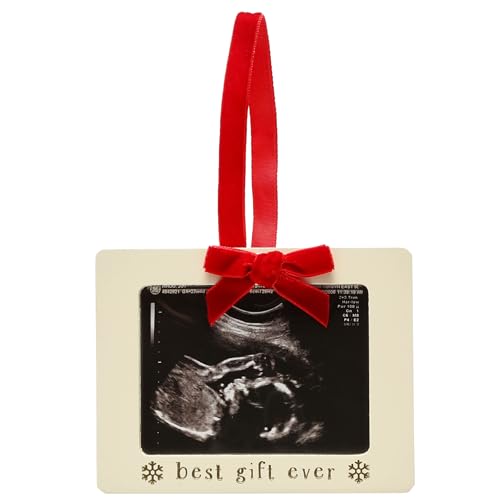 Pearhead Baby Sonogram Ornament with Red Velvet Ribbon - 6.35 cm x 8.89 cm Photo Insert, Wooden Ultrasound Photo Ornament, Pregnancy Keepsake, Expecting Parent Holiday Gift