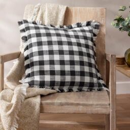 Yard Barton Check Cotton Fringed Feather Rich Filled Cushion