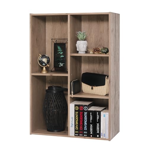 Iris Ohyama Wooden Cube Bookshelf, 5 Tier, 60cm wide, Ash Brown, Multipurpose, Modular, Open Display, For Living Room, Home Office, Bedroom, Space-Saving, Books, CD, Decor, Easy Assembly, CX-23C