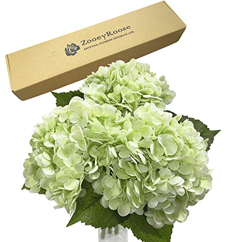 "ZooeyRoose 3 pcs Green Hydrangea Artificial 21"" Royal Real Touch Hydrangea Heads with Stems Lifelike Artificial Flowers for DIY Arrangements Wedding Bouquets Floral Home Festival Decorations"
