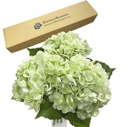 "ZooeyRoose 3 pcs Green Hydrangea Artificial 21"" Royal Real Touch Hydrangea Heads with Stems Lifelike Artificial Flowers for DIY Arrangements Wedding Bouquets Floral Home Festival Decorations"