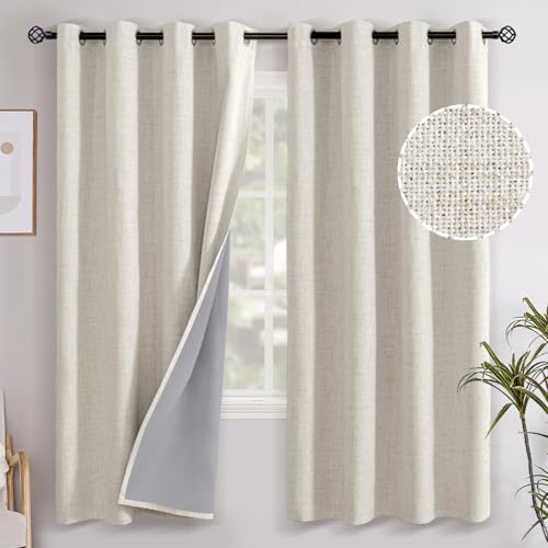 YoungsTex Linen Blackout Curtains 72 Inch Length for Living Room, Thermal Insulated Drapes with Grommet Full Room Darkening for Bedroom Country Farmhouse, Linen, 2 Panels, 52 X 72 Inch
