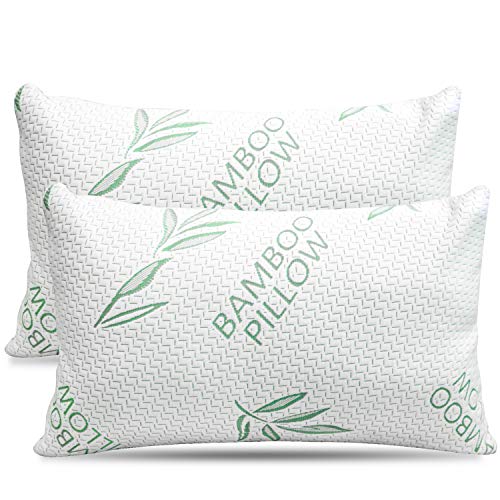 2 Pack King Size Rayon Made from Bamboo Pillow for, Cooling Shredded Memory Foam Bed Pillows Set – Back, Stomach, Side Sleepers, Removable Cover, Adjustable to Firm/Soft, King (Pack of 2)