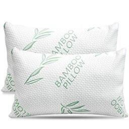 2 Pack King Size Rayon Made from Bamboo Pillow for, Cooling Shredded Memory Foam Bed Pillows Set – Back, Stomach, Side Sleepers, Removable Cover, Adjustable to Firm/Soft, King (Pack of 2)