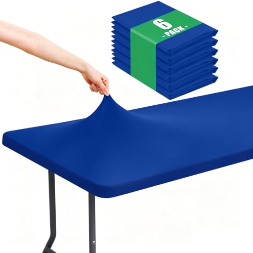"Moosfor Spandex Picnic Table Cloth 6 Pack, Elastic Fitted Tablecloths for 6 Foot Rectangle Tables, Stretch Washable Patio Table Cover for Outdoor, Camping, Banquet and Parties (Blue, 30""x72"")"