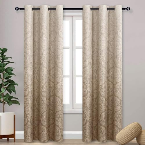 DWCN Ombre Blackout Curtains for Bedroom - Damask Patterned Thermal Insulated Energy Saving Grommet Curtains for Living Room, 1 Pair Gradient Window Curtain Panels, 36 x 84 Inches Long, Taupe