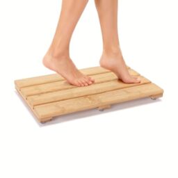 PELYN Bamboo Shower Bath Mat for Bathroom, Small Non-Slip Bamboo Wood Bathroom Mats for Inside or Outside (15.8 x 10.2 Inches)