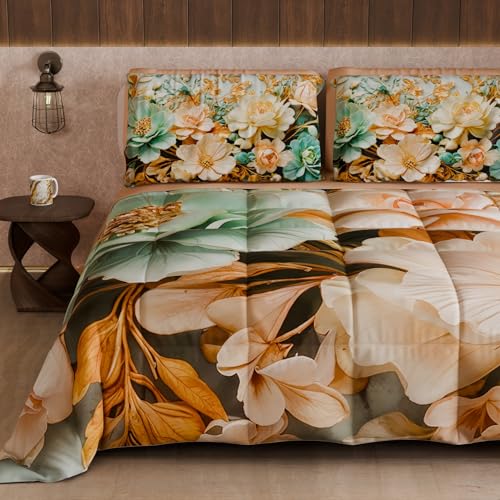 PETTI Artigiani Italiani - Winter Quilt, Winter Duvet, Double Sided Single Quilt Solid Colour and Digital Floral Print 05 9, 100% Microfibre, Made in Italy
