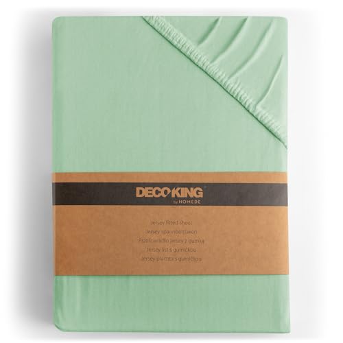 DecoKing Fitted Sheet King 100% Combed Cotton Soft Jersey Bed Sheet 140x200-160x200 cm Pepper Mint Amber