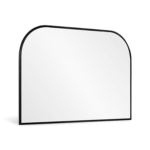 "Minuover Modern Large Wall Mirror, Modern Minimalist Home Decor Arch Mantel Mirror, Brushed Black Metal Framed Arched Mirror for Bathroom, Living Room, Bedroom, Fireplace, 24"" x 36"", Black"