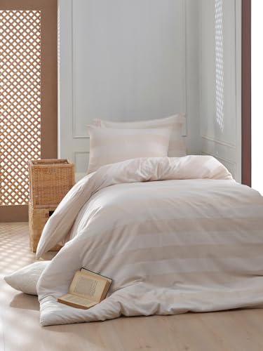 Nuit Des Rêves XXL Quilt Cover Set (155 x 220 cm), Beige, 70% Cotton/30% Polyester, Machine Washable, 120 Thread Count, Button & Envelope Closure, Soft & Stylish Bedding
