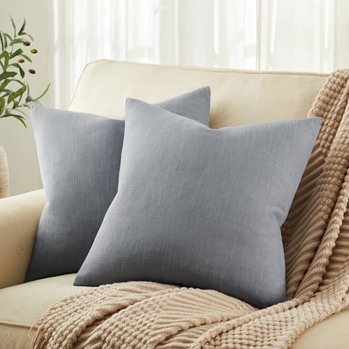 ZeeMart Rustic Linen Throw Pillow Covers Set of 2, Blue Ashes 20x20in - Textured Pillow Case, Rustic Cotton Linen Fabric, Modern Farmhouse Cushion Covers for Sofa Bed Living Room Home Decor