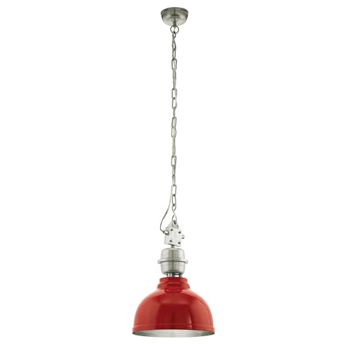 Eglo Grantham Pendant Lamp, Dining Table Pendant Light, Steel in Red