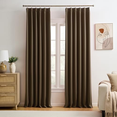 KEQIAOSUOCAI Brown Pinch Pleated Curtains Blackout 40x108 2 Panels