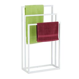 Relaxdays Towel Rack, 3 Rails, Steel, H x W x D: 82.5 x 46 x 21 cm, Standing Towel Holder, Steel, White