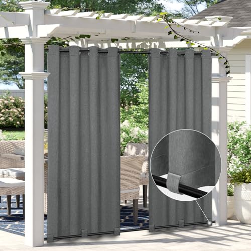 Easy-Going Linen Look Outdoor Curtains 54x96 inch, Dark Grey - Waterproof Soft Thicken Outdoor Privacy Curtains for Patio, Gazebo, Grommet Top and Tab Bottom Drape, 1 panel