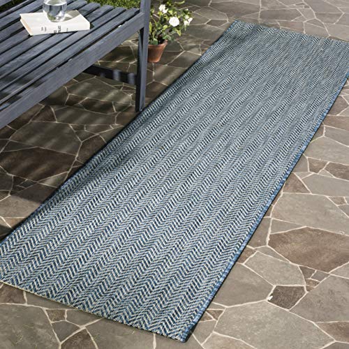 Safavieh Contemporary Rug for Living Room, Dining Room, Bedroom - Courtyard Collection, Short Pile, in Navy and Grey, 69 X 201 cm