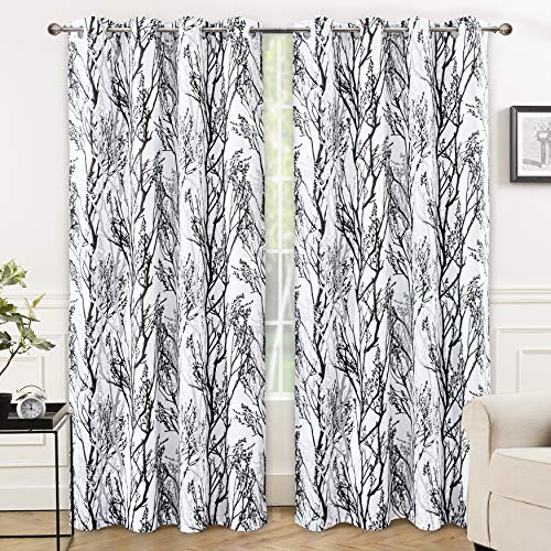 DriftAway Tree Branch Botanical Pattern Painting (Black) out Room Darkening Thermal Insulated Grommet Lined Window Curtains 2 Panels 2 Layers Each 52 Inch by 84 Inch (Black White)