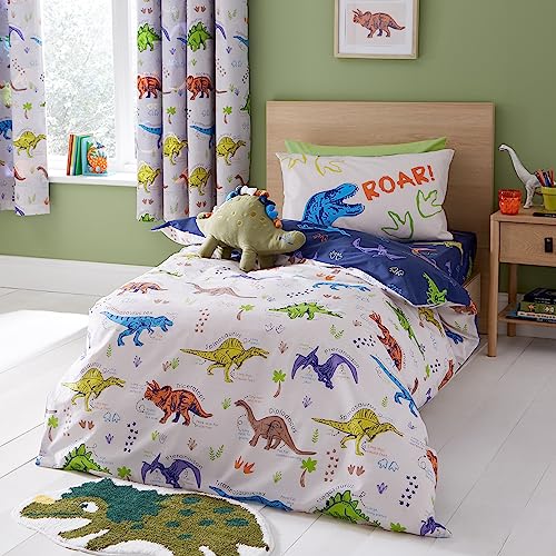 Catherine Lansfield Prehistoric Dinosaurs Reversible Double Duvet Cover Set with Pillowcases Natural