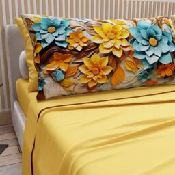 PETTI Artigiani Italiani - Cotton Sheets with Pillowcases in Digital Print, Double Maxi, Complete Top and Bottom Sheet with Corners, Floral 05 16 Yellow, 100% Made in Italy