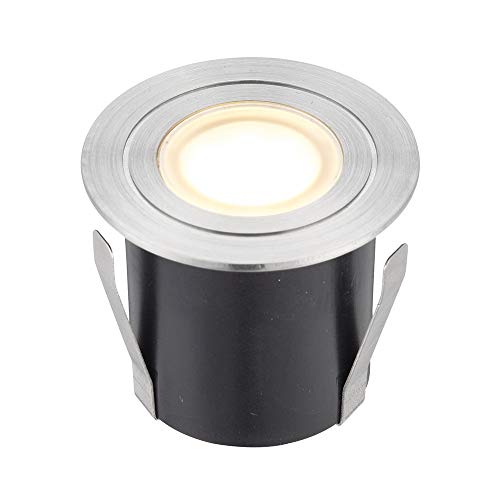 National Lighting HAYZ Round LED Outdoor Garden Walkway Decking Ground Marine Grade Stainless Steel Light Warm White 3000K Uplighter IP67 Rated - Ideal for Coastal Areas