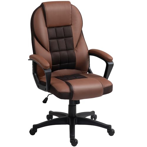 HOMCOM Executive Office Chair, PU Leather High Back Desk Chair, Swivel Computer Chair with Adjustable Height and Tilt Function, Brown