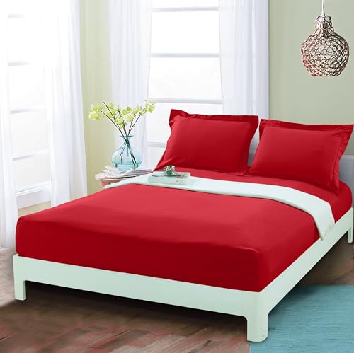 Mocassi Twin XL Fitted Sheet - Deep Pocket Cooling Sheets up to 16 inch - Hotel Luxury 1800 Premier - Softest Sheets - Wrinkle Resistant - 1 Single Bottom Fitted Sheet, Twin XL, Red