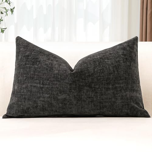 OTOSTAR Chenille Throw Pillow Covers 12x20 Inch Soft Farmhouse Dark Grey Decorative Pillow Covers Solid Lumbar Cushion Case for Sofa Bed Living Room Couch Home Decor (Dark Grey)