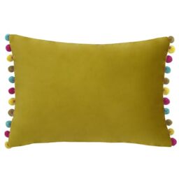 Paoletti Fiesta Velvet Pom Pom Feather Rich Filled Cushion